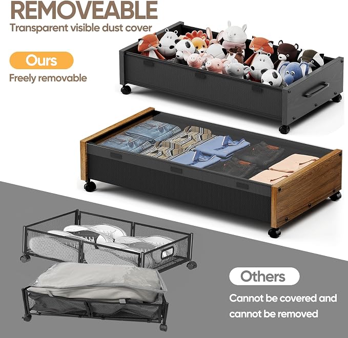 KITHELP Wooden Under Bed Storage - Image 4
