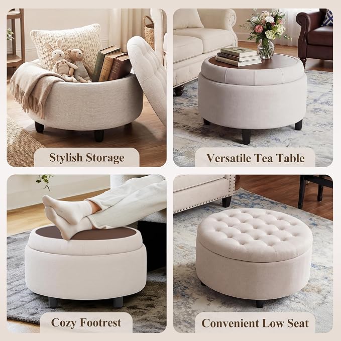 COLAMY Round Hidden Storage Ottoman - Image 7