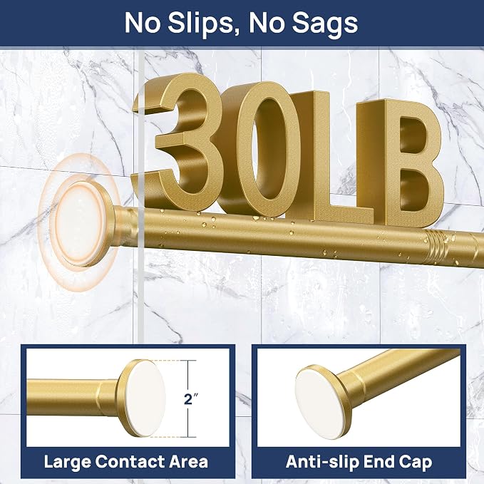 ENJOYBASICS 1" Gold Shower Curtain Rod, 30-88" Adjustable, Secure Tension | - Image 4