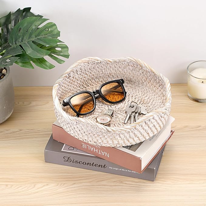 Hipiwe Rattan Key Basket for Entryway Table Handwoven Small Baskets Tray | - Image 2