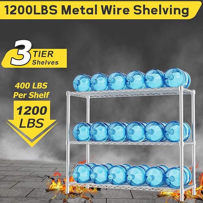45" W x 20" D x 47" H Heavy Duty Wire Shelving Unit, 3-Tier Utility Storage - Image 4