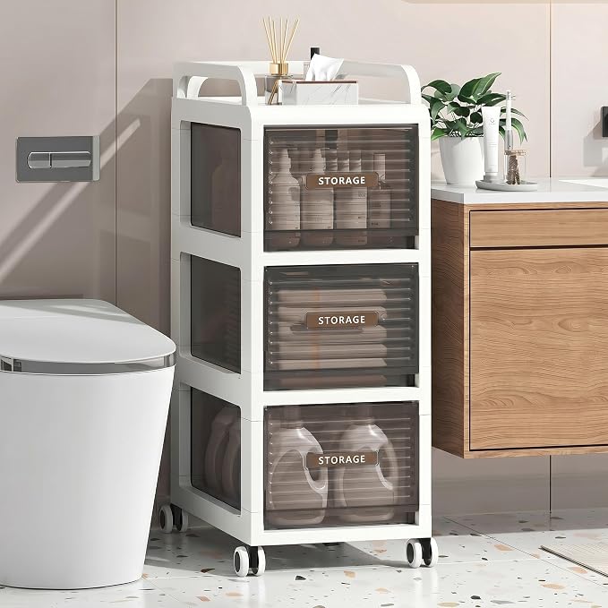 Bathroom Storage with Drawers, 11.8" Wide Slim Storage Cabinet | Freestanding - Image 3