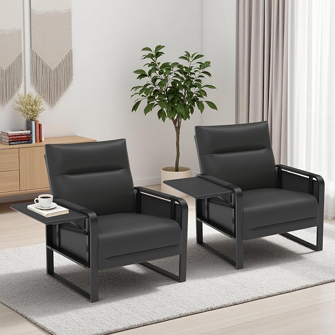 Upholstered Accent Sofas Set of 2, Modern Faux Leather Sofa Chairs - Image 9