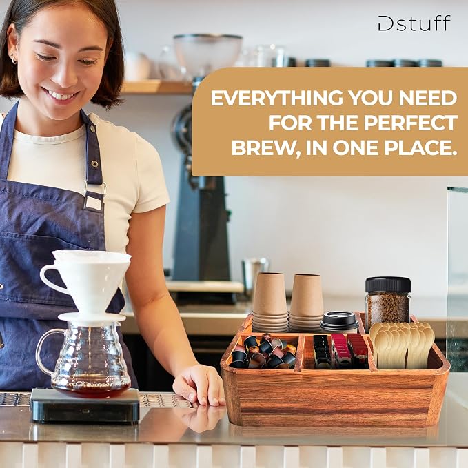 Dstuff Acacia Wood Coffee Station Organizer - Image 6