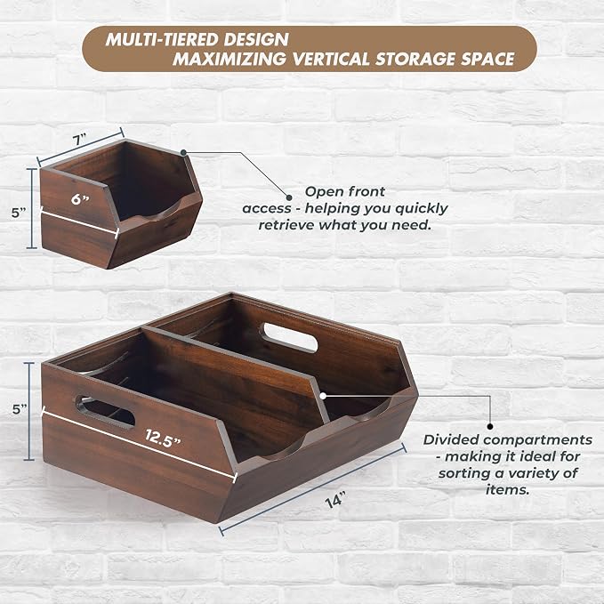 Acacia Wood Pantry Storage Bins - Image 2