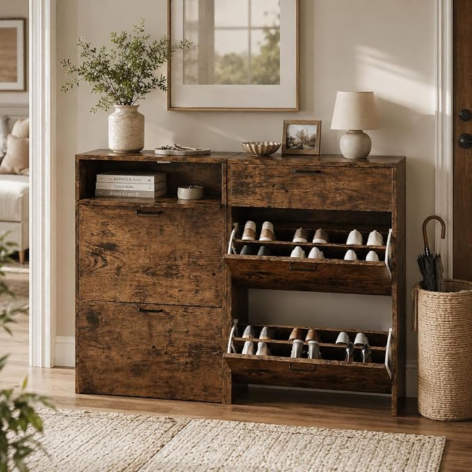VINGLI Set of 2 Distressed Wood Shoe Cabinet by VINGLI