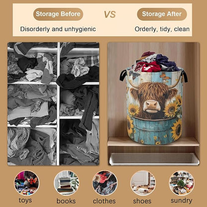 Large Laundry Basket, Highland Cow Collapsible Laundry Baskets, Sunflower - Image 5
