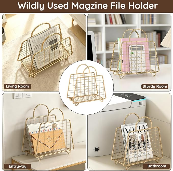 Gold Magazine Holder, Modern Magazine Rack Floor, Metal Wire Magazine Basket - Image 7