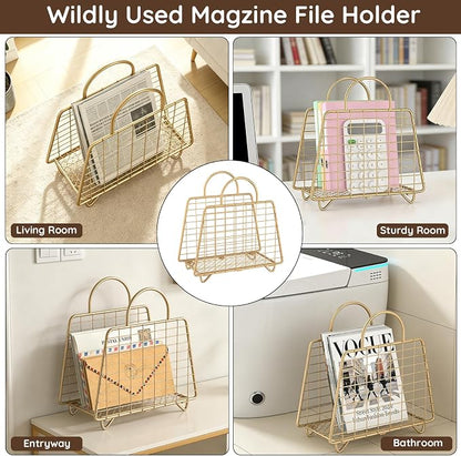 Gold Magazine Holder, Modern Magazine Rack Floor, Metal Wire Magazine Basket - Image 7