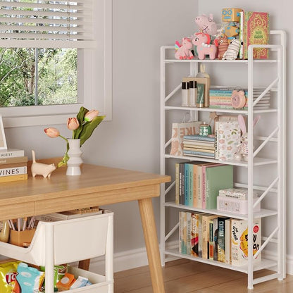 JSB No Assembly Folding Bookshelf, 5 Tier Industrial Metal Book Shelf - Image 2