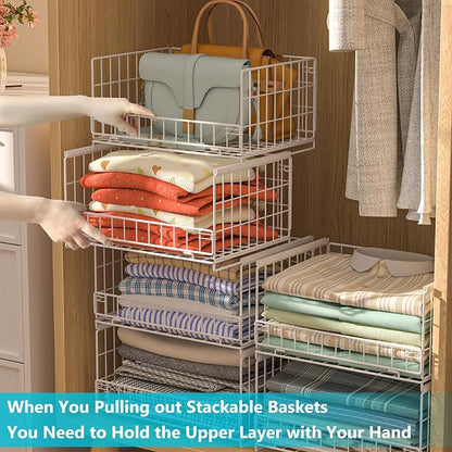 4-Tier Sliding Closet Organizers and Storage Shelves, Stackable Closet Shelf - Image 6