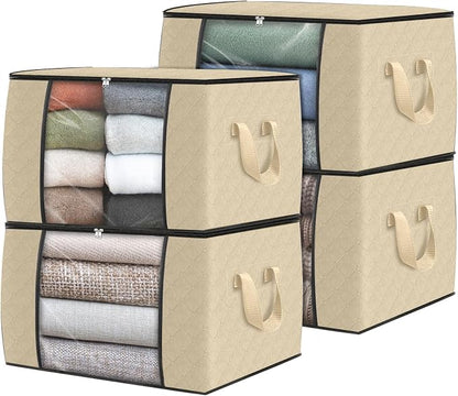 Fab totes 4 Pack Clothes Storage, Foldable Thick Fabric Blanket Storage Bags by Fabtotes