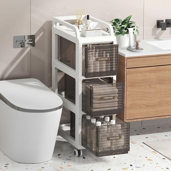 Bathroom Storage with Drawers, 9.8" Wide Slim Storage Cabinet | Freestanding by ZHYOCOGY