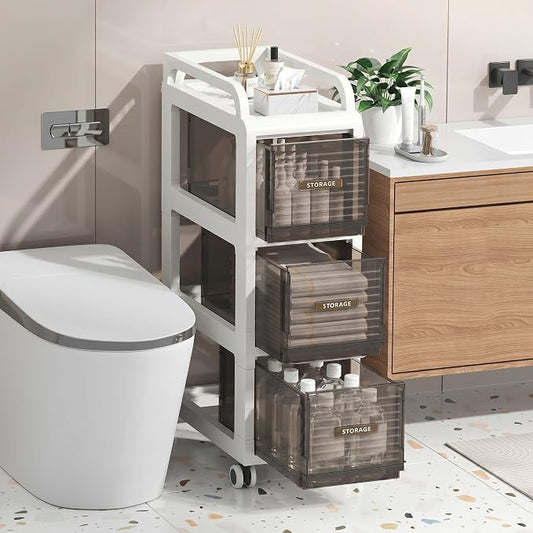 Bathroom Storage with Drawers, 9.8" Wide Slim Storage Cabinet | Freestanding by ZHYOCOGY