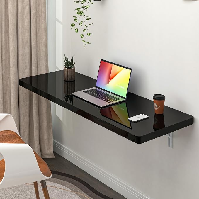 Clikuutory Wall Mounted High Gloss Folding Table, Wall Desk Fold Down by Turnyourhouseintoahome