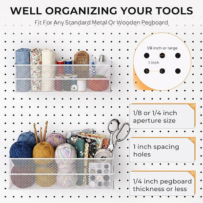 INCLY 4 Pack Upgrade Pegboard Baskets, 4 Sizes Square Metal Mesh Basket | Peg - Image 6
