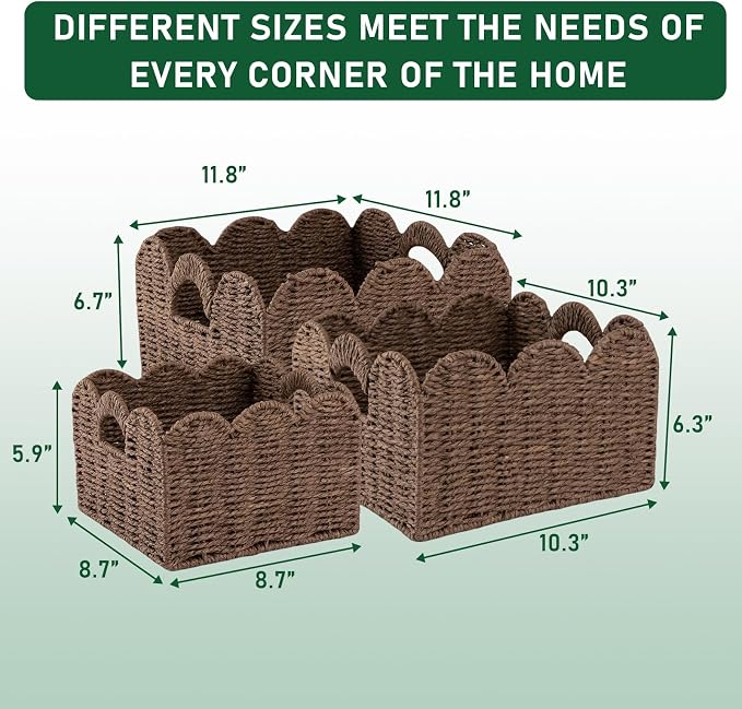 OIAHOMY Scalloped Wicker Baskets, Hand-woven Storage Baskets - Image 3