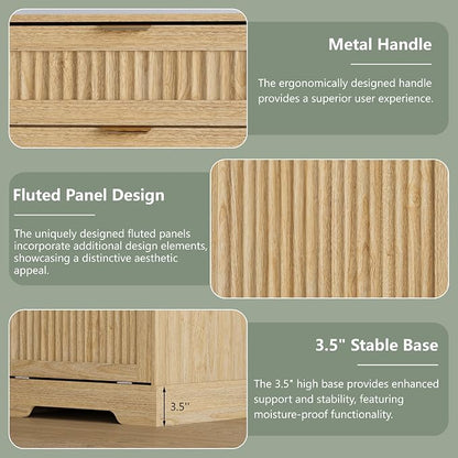 2 x 13 Gallons Double Tilt Out Trash Can Cabinet, Wooden Fluted Trash Garbage - Image 4