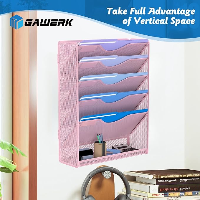 6 Tier Hanging File Organizer, Mesh Wall File Holder Paper Folder Rack - Image 5