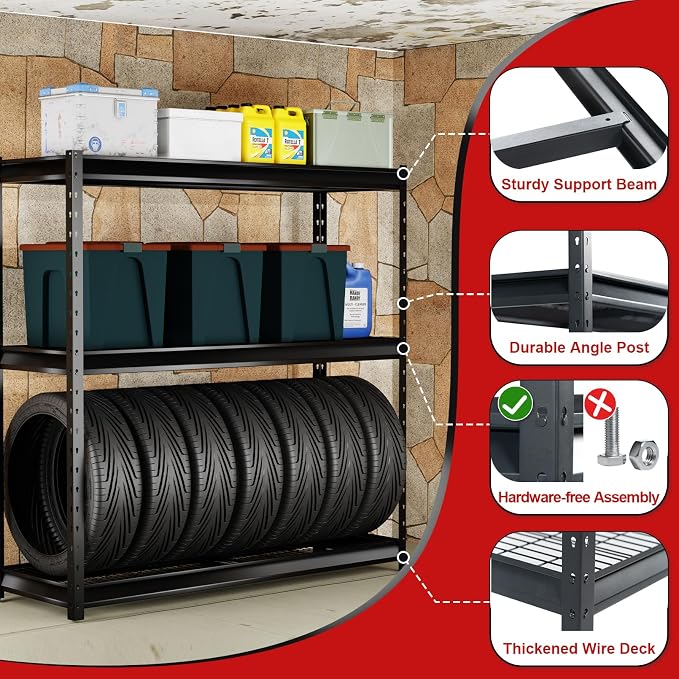 The Atlas 72" H Metal Garage Shelving Unit, 3-Tier Heavy Duty Storage Shelves - Image 5