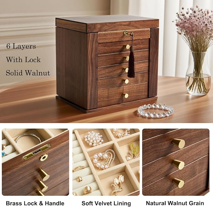 6-Layer Black Walnut Wooden Jewelry Box - Image 3