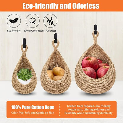 Hanging Fruit Baskets for Kitchen, 3 Pack Boho Hanging Wall Basket - Image 4