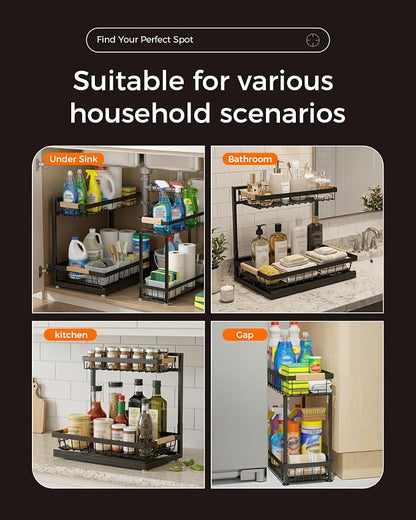 Sevenblue 2-Pack 2-Tier Height Adjustable Under Sink Organizer & Storage | - Image 8