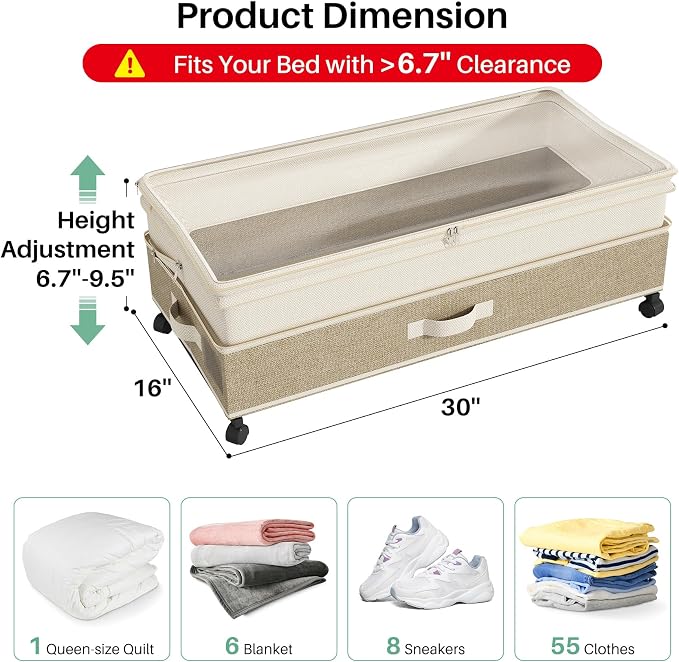 Kitstorack 4 Pack Height-adjustable Under Bed Storage - Image 2