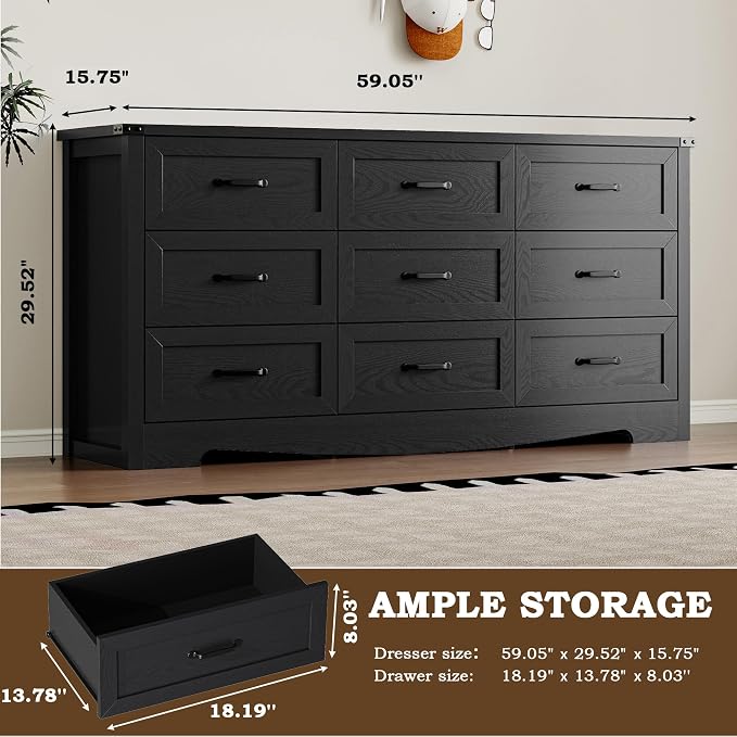 9-Drawer Dresser for Bedroom, Modern Wooden Chest of Drawers - Image 2