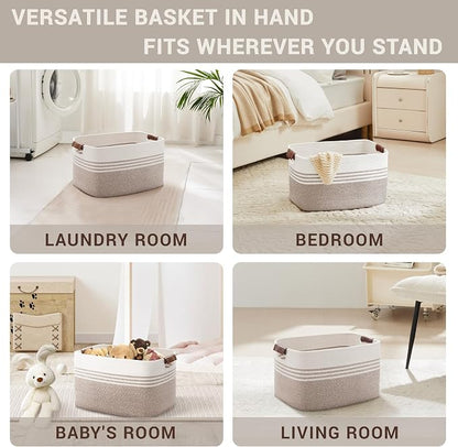 45L Small Laundry Basket with Leather Handles - Image 4