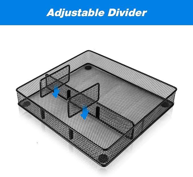 Desk Drawer Organizer Tray, Metal Mesh Drawer Organizers Office, 4 Grid - Image 2