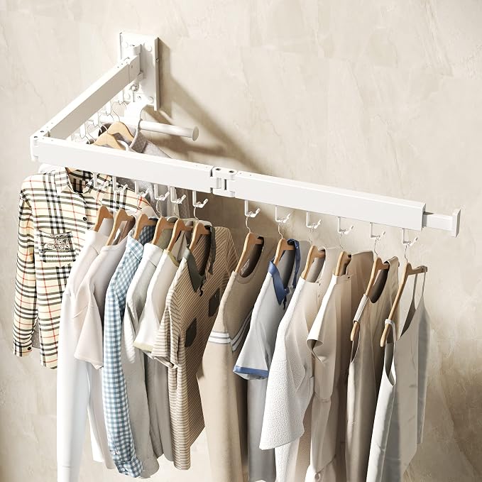 BOQORAD Wall Mounted Clothes Hanger Rack, Clothes Drying Rack, Laundry Drying - Image 8