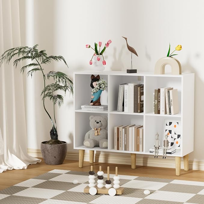 6 Cube Bookcase, Wooden Book Shelf Cube Storage Organizer - Image 2