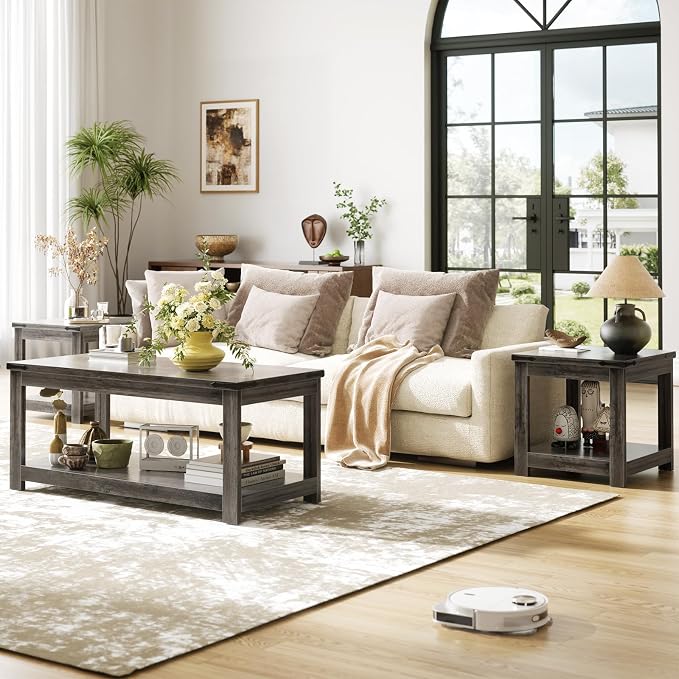Homieasy End Table, 20 Inch Square End Table, Farmhouse Wood Side Table - Image 3