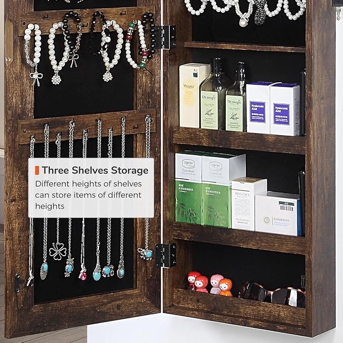 GISSAR Full Length Mirror Jewelry Cabinet, 6 LEDs Jewelry Armoire Wall Mounted - Image 8