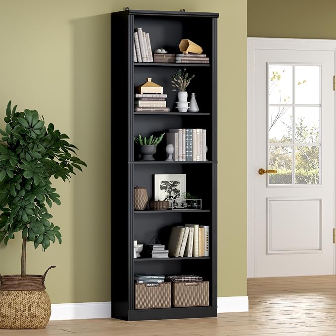 75" Tall Bookshelf, 6-Tier Floor Standing Bookcase by BORNOON