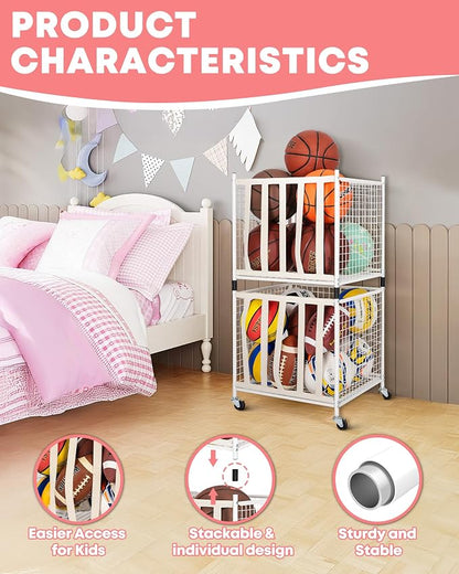 Mythinglogic Rolling Sports Ball Storage Cart, Sports Lockable Ball Storage - Image 4