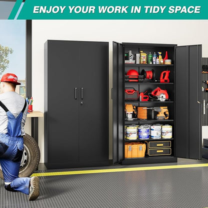 Metal Storage Cabinet with 2 Doors and 6 Shelves, Locking File Cabinet - Image 4