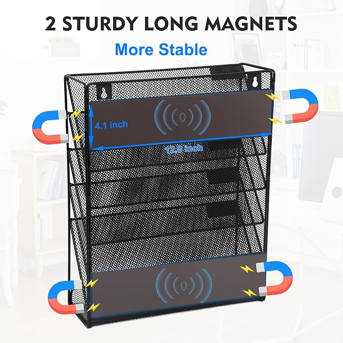 EASEPRES Magnetic File Organizer Mesh 6-Tier, Hanging Wall Mount File Organizer - Image 2