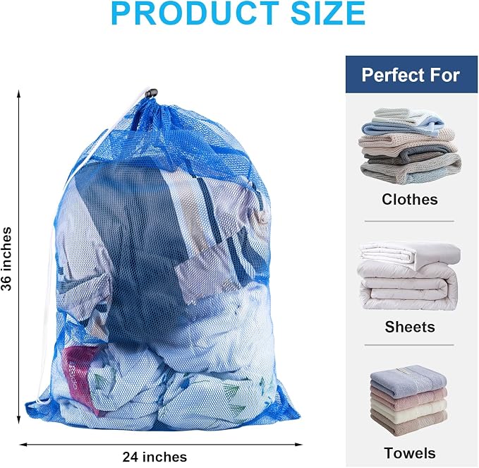 2 Pack Large Mesh Laundry Bags, Machine Washable Laundry Bag - Image 2