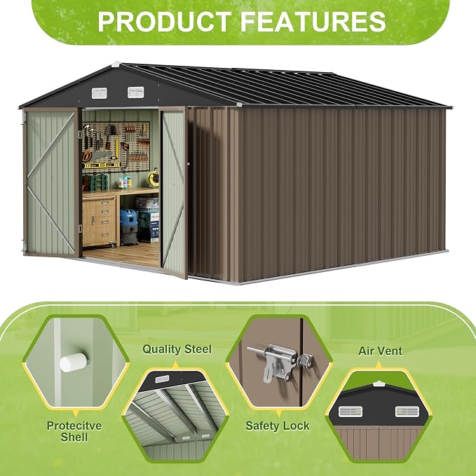 JUMMICO 10 x 8 FT Outdoor Storage Shed, Large Metal Garden Shed & Tool Sheds - Image 4