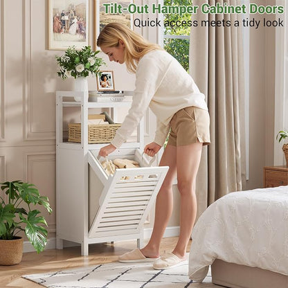 Homykic Tilt Out Laundry Hamper, 10 Gal Bamboo Laundry Storage Cabinet - Image 3