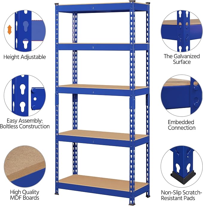 Topeakmart 3 PCS 5-Tier Utility Shelves, Metal Storage Shelves Garage Shelving - Image 4