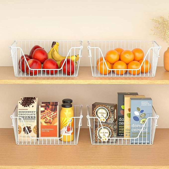 Stackable Wire Metal Baskets Cabinet Organizer Sturdy Metal Wire Pantry Freezer - Image 5