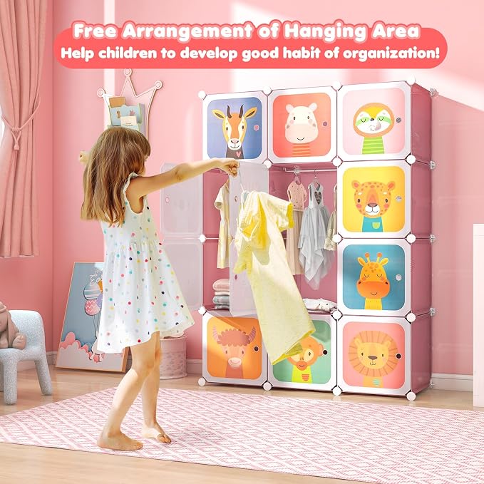 Costzon Kids Closet, Cartoon DIY Modular Dresser Storage Organizer - Image 5