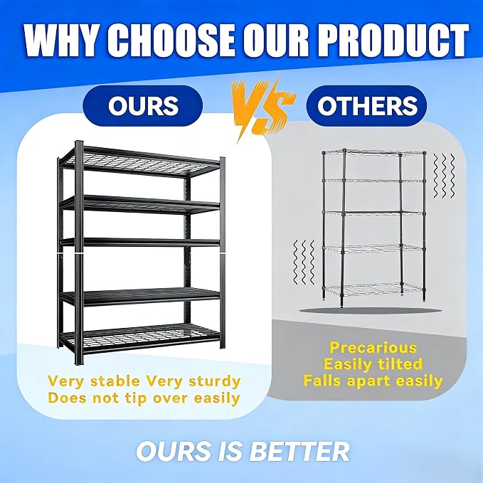 5 Tier Wire Garage Shelving Heavy Duty Storage Shelving 73" H x 36" W x 16" D - Image 3