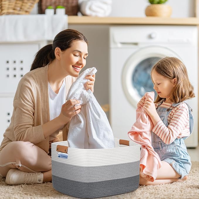 danpinera Rectangle Blanket Storage Basket, 50L Large Decorative Basket Living - Image 8