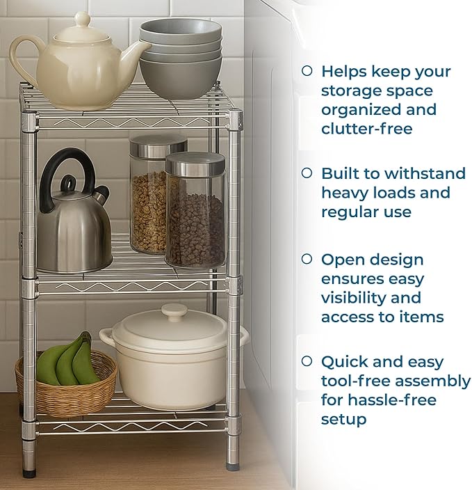 Honey-Can-Do 3-Tier Stackable Chrome Wire Shelf, 200 lb/Shelf - Image 6