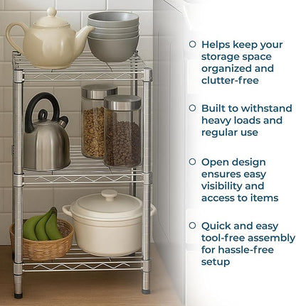 Honey-Can-Do 3-Tier Stackable Chrome Wire Shelf, 200 lb/Shelf - Image 6