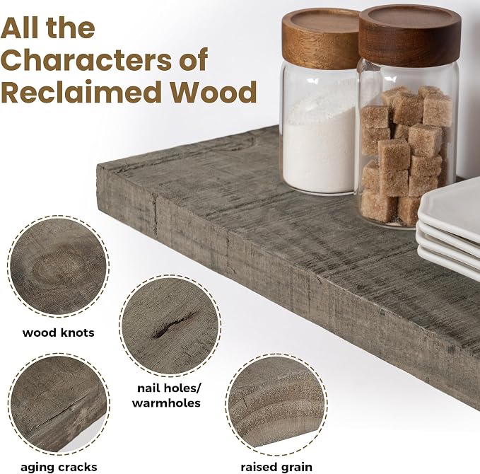 Floating Shelves, 8 Inch Deep Rustic Solid Reclaimed Wood Wall Shelves - Image 4